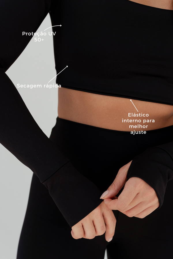 Cropped Manga Longa Versa Poliamida com Saída para Dedo
