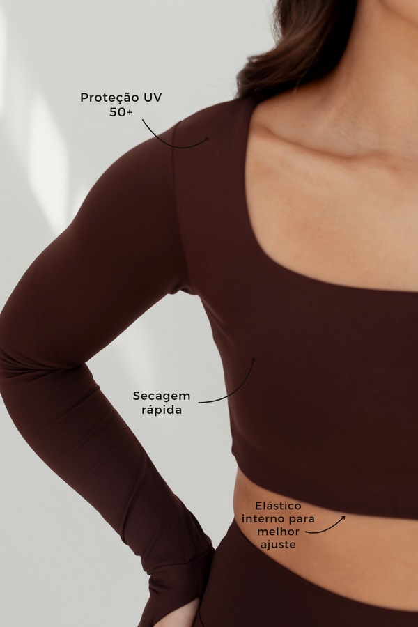Cropped Manga Longa Versa Poliamida com Saída para Dedo