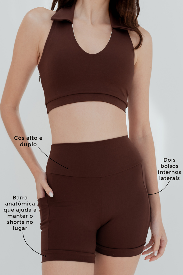 Shorts Versa Justo Poliamida com Bolsos