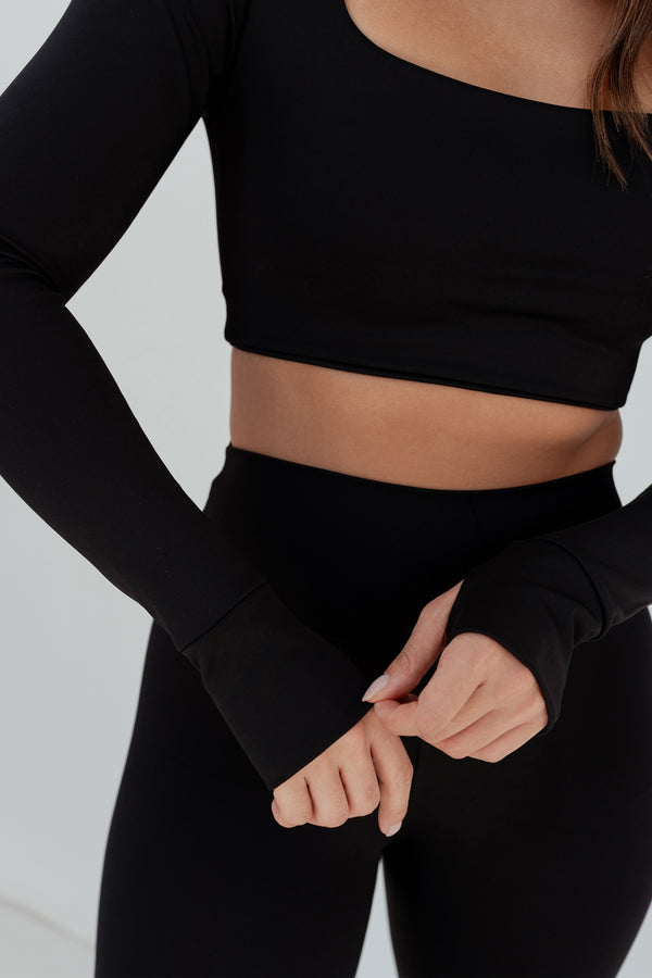 Cropped Manga Longa Versa Poliamida com Saída para Dedo